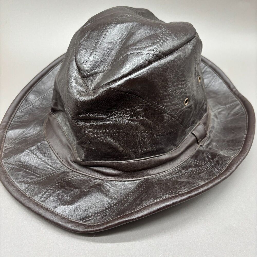 Haband Genuine Leather Outback Hat Brown Patchwork Aussie Western Safari